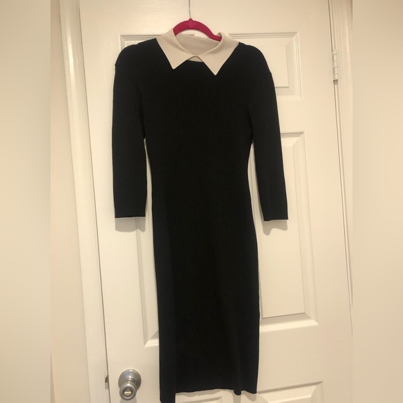 Trina Turk black sweater dress with white collar - Picture 3 of 11